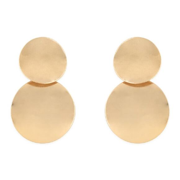 NEW NORDSTROM REVOLVE Gold Double Duo Disc Circle Stud Drop Earrings Jewelry - Picture 9 of 9